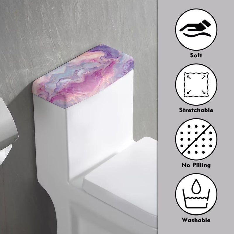 Tesivruno Marble Print Toilet Tank Lid Cover with Elastic Edge, Stain-Proof Decorative Cover for Bathroom, Fits Most Standard Toilets Tanks, Pink Violet - Image 3